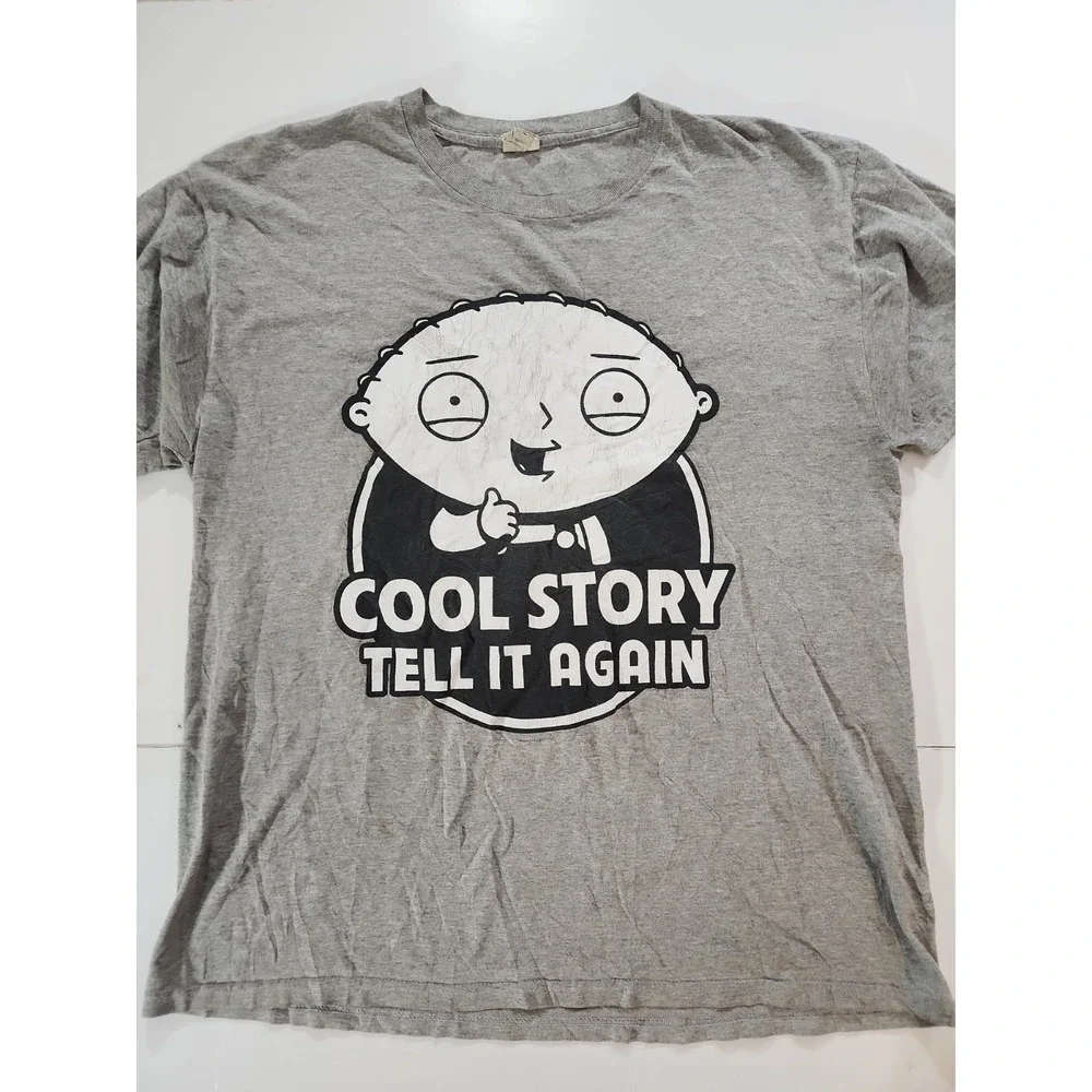 Vtg 2000s Family Guy Stewie Griffin T Shirt Large Cool Story Tell It Again Gray - Picture 1 of 6
